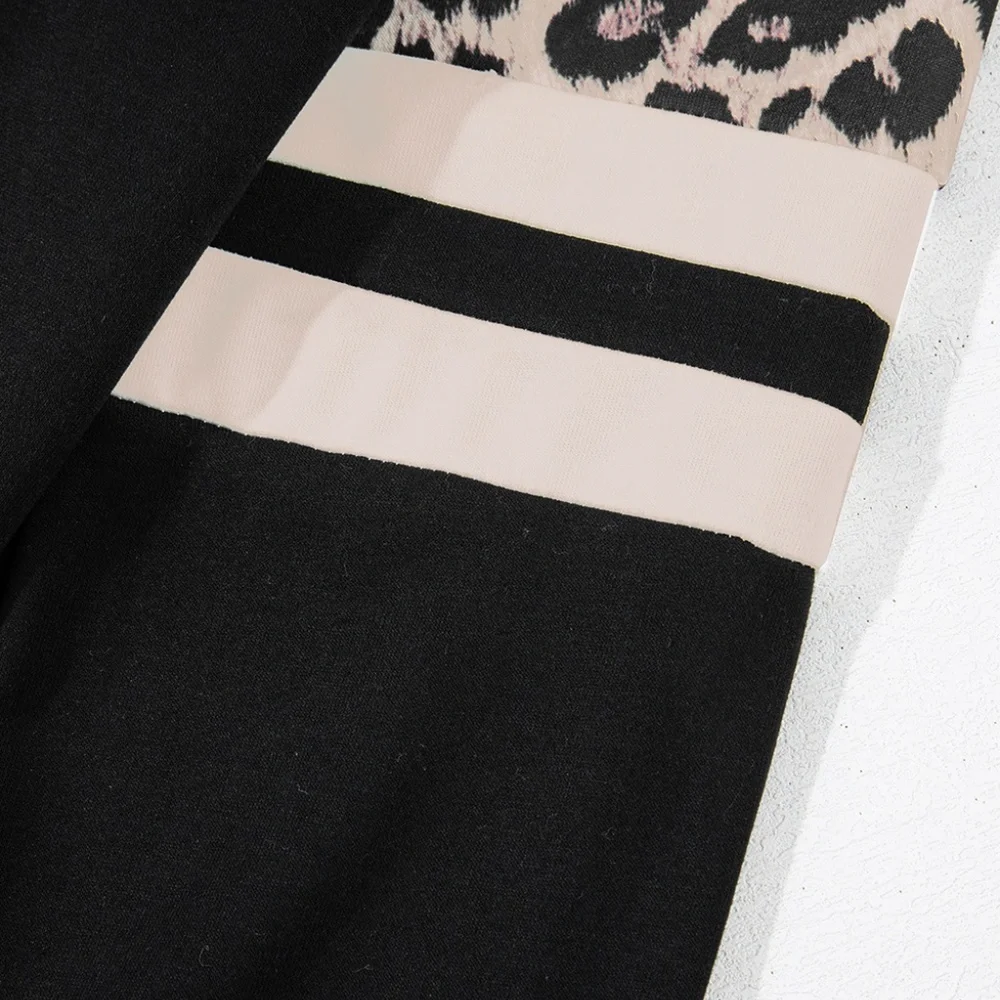 1 MEDIUM LEFT!!! Black Leopard Print Colorblock Raglan Sleeve Sweatshirt - Picture 12 of 14